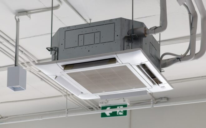 Air,Condition,Hanging,From,Ceiling.,Cassette,Type,Air,Conditioner.