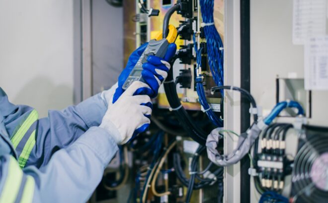 Electrician,Worker,Checking,Repair,Maintenance,Fix,Service,Electric,System.,Engineer
